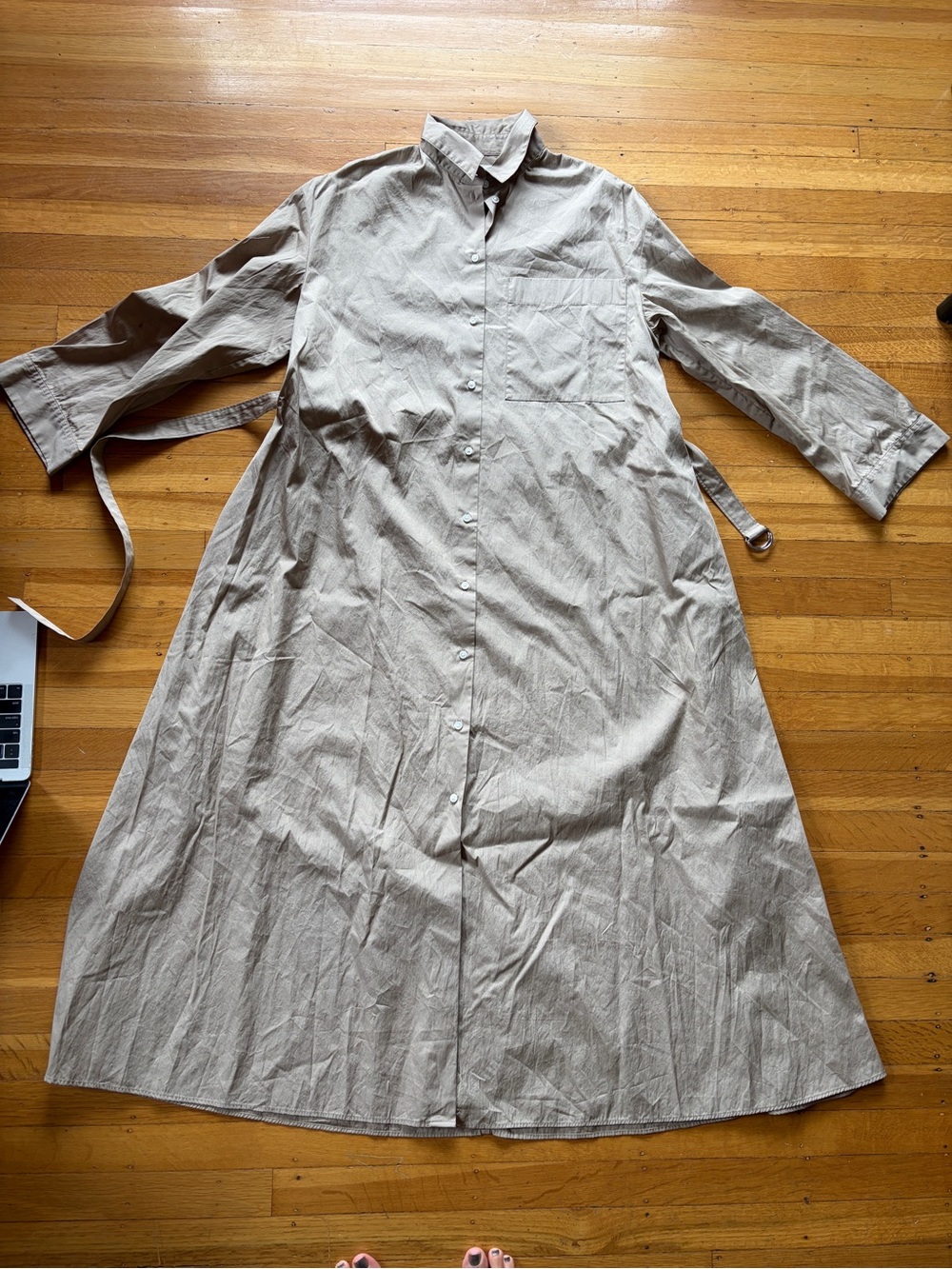 Banana Republic oversized maxi shirt dress belted trench coat khaki cotton LS S
